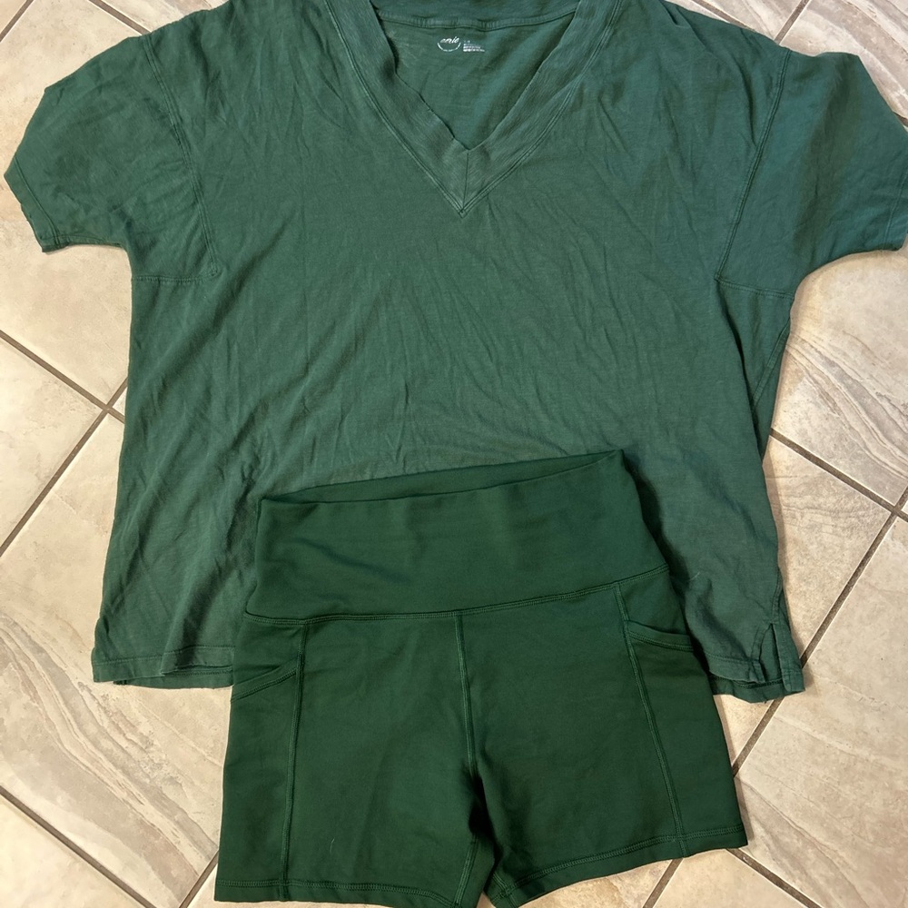 Green V-Neck T-Shirt and Shorts Set